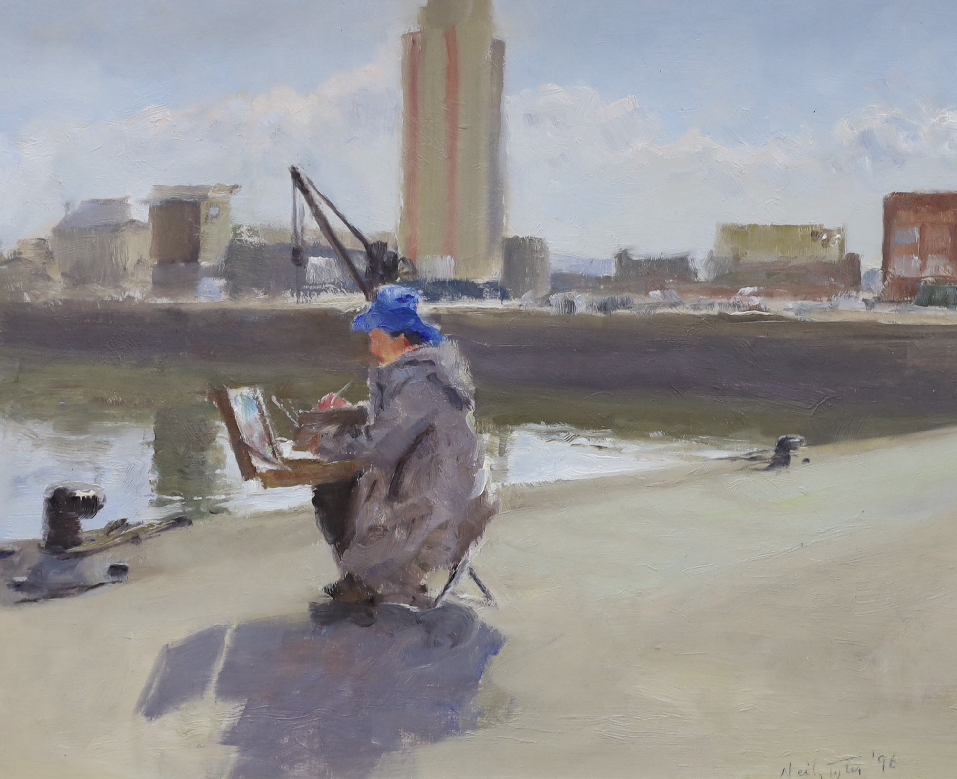 Neil Tyler (b.1945), three oils, 'Cornish tin mine', 'Old Gate, Dieppe' and 'The artist at work', signed and dated c.1996, largest 38 x 48cm